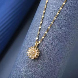 Sunflower Gold Necklace for Women,18k Dainty Jewelry Flower Sun Evil Eye Infinity Design Simple Pendent Necklace Birthday Gifts for Women