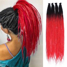 Kraler 22 Inch 40 Strands Dreadlock Extensions, Thin 0.6cm Width Black to Red Synthetic Crochet Dreads Extensions 100% Handmade Single Ended Dreads Reggae Style Dreadlock for Worman