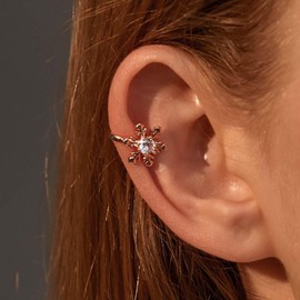 Inilbran Boho Crystal Snowflake Ear Cuff Earrings Vintage Snowflake Flower Clip On Earrings Gold CZ Snowflake Cartilage Clip Earrings Snowflake No Piercing Earrings Jewelry for Women and Girls