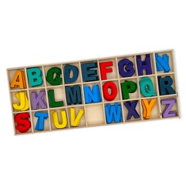 MIJOMA Versatile Wooden Letter Set, 130 Pieces, Colourful Alphabet Capital Letters A-Z, Ideal Learning Aid, Perfect for Crafts and Decorating, with Practical Storage Box, Durable and Trendy