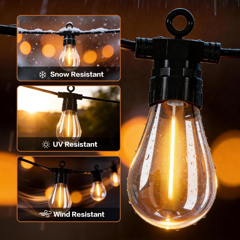 BYIZO 50FT Outdoor String Lights with Remote, 20 Dimmable Shatterproof