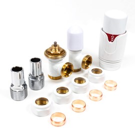 Adept Technology TRV c/w Lockshield and Modern Valves Head Kit (15mm x 1/2") Choice of Colours and Sizes (Angled, White)
