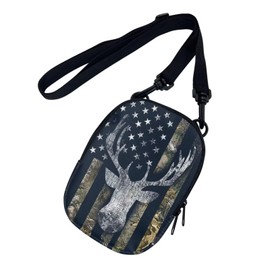 Suobstales Retro American Flag Mini Messenger Bag for Women Girls Deer Camo Design Crossbody Phone Purse Casual Shoulder Bag Chest Bag Travel Purses Handbag with Adjustable Strap