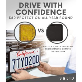 Silicone Black License Plate Frame Covers 2 Pack- Front and Back Car Plate Bracket Holders. Rust-Proof, Rattle-Proof, Weather-Proof (Black)