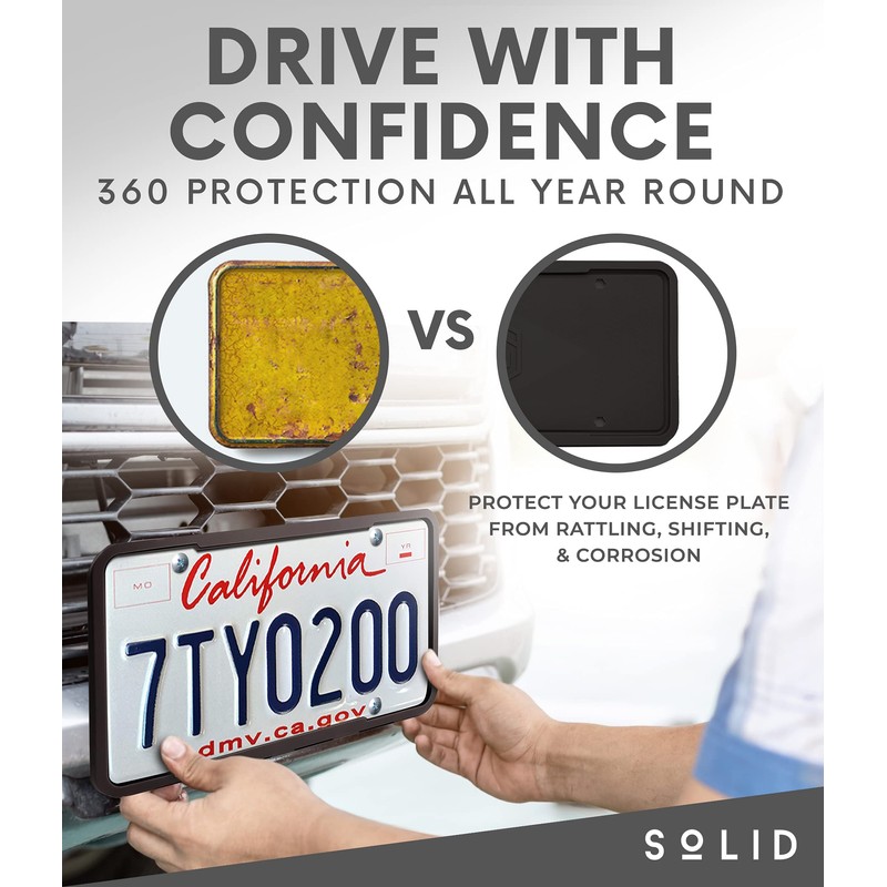 Silicone Black License Plate Frame Covers 2 Pack- Front and