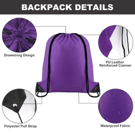 Yoolly Drawstring Bags, PE Bags Drawstring Gym Bags String, Waterproof Sack for Mens Womens Kids, Drawstring Backpack for School, Sports, Travel, Swimming, Beach (Purple)