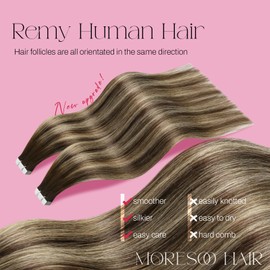 Moresoo Dark Brown to Blonde Tape in Hair Extensions Human Hair Ombre Dark Brown and Blonde Tape in Extensions Dark Brown to Caramel Blonde with Brown Hair Extensions for Women Tape In 16in 50g/20pcs