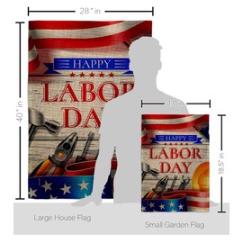 Breeze Decor Happy Labor Day Burlap Garden House Flag Kit Star and Stripes Patriotism Independence Memorial United State American Decoration Banner Small Yard Gift Double-Sided, Made in USA