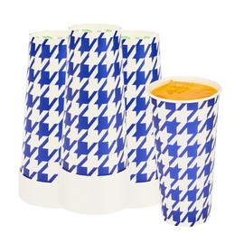 Restaurantware Blue Houndstooth Paper Cups 25 Pack of 22 oz Poly-Coated Party Cups Rolled Rim Stackable Solo Round Drinking Utensils For Cold Water, Juice, Birthday Parties, And Picnics