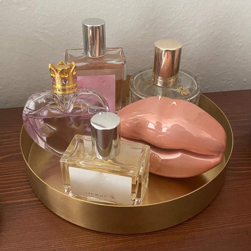 jingfei Round Gold Tray,Metal Decorative Tray Tray Organizer for,Bathroom,Dress, Brass,