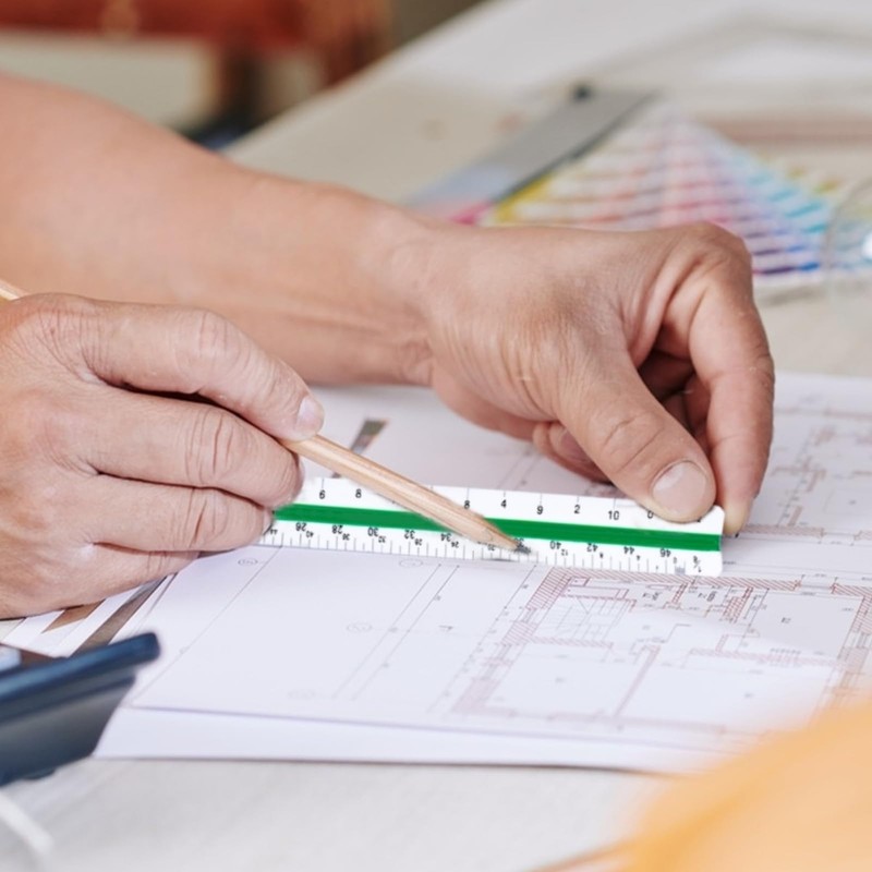 Architectural Scale Ruler, 12” Plastic Architect Scale, Triangular Ruler for