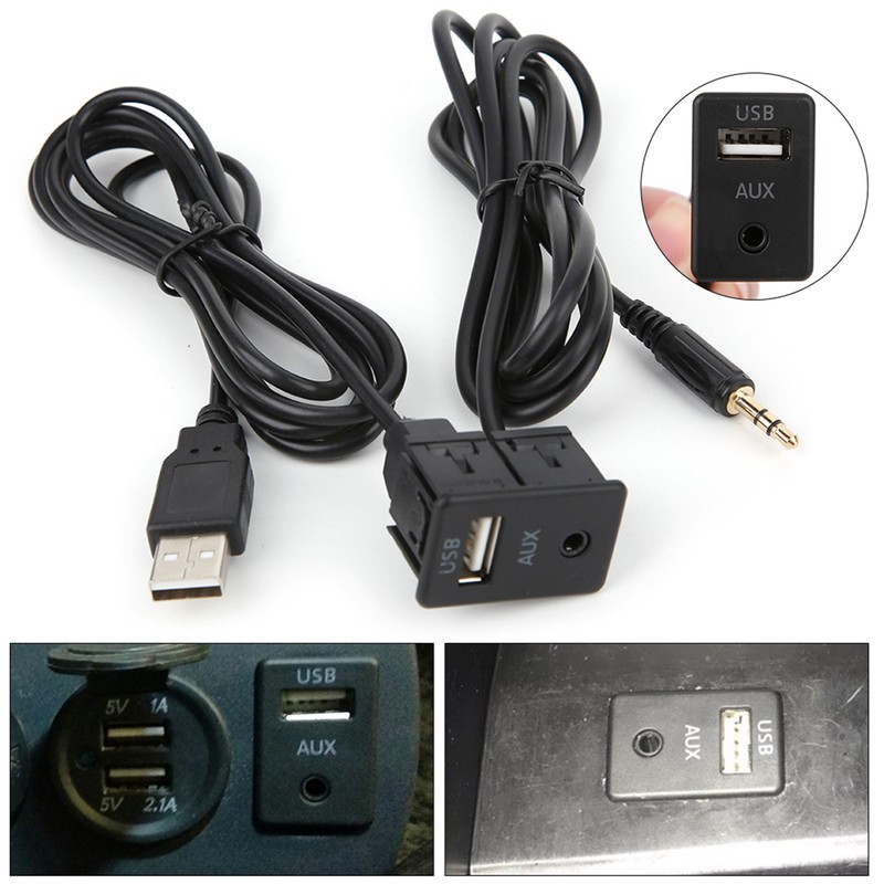 3.5mm AUX Extension Cable Adapter Flush Mount USB Port Headphone