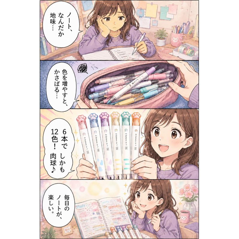 fogman Highlighter Marker Line Marker Cute Pastel Stationery 6-piece 12-color