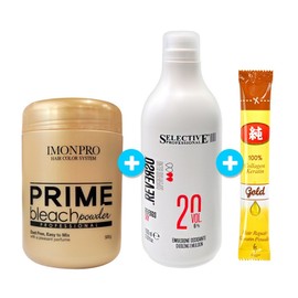 Beautiful Cosmetics Imon Prime Bleach Powder Decolorizer 500g + Selective 6% Oxidizer 1000ml + Pure Collagen / 아름다운화장품 아이몬 프라임 블리치 파우더 탈색약 500g + 셀렉티브 6% 산화제 1000ml + 순콜라겐