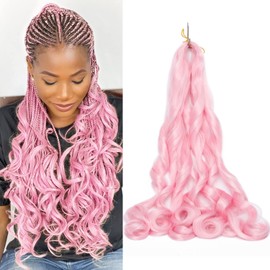 4 Packs French Curly Braiding Hair 24 Inch Loose Wave Spiral Curly Crochet Hair for Black Women Pre Stretched Braiding Hair with Curly Ends, pink#
