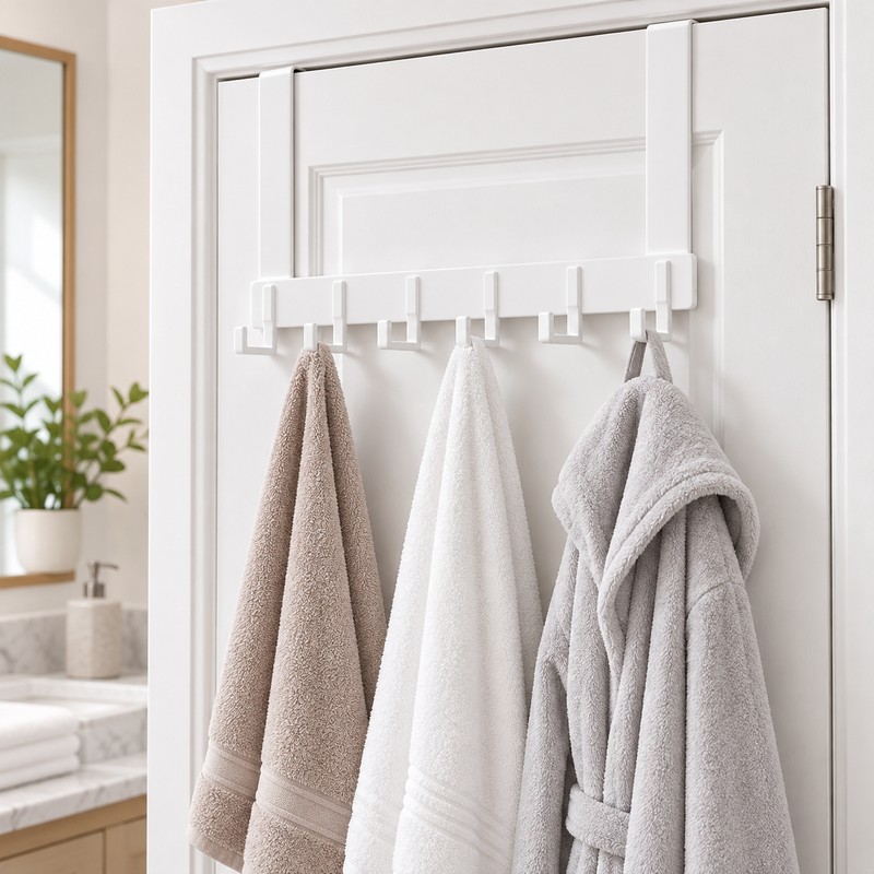 White Hooks Over The Door 6 Hooks Clothes Coat Hat