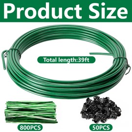 39 Ft Cuttable Bendable Plant Stakes Roll, Plant Support Orchid Stakes, Garden Bendable Single Stem Plant Sticks with 800 Twist Ties & 50 Clips for Indoor Outdoor Plants Potted Flowers Vegetables