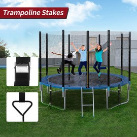 Trampoline Stakes Anchors High Wind Heavy Duty,Trampoline Parts Tie Down Kit,Corkscrew Shape Steel Stakes Anchor Kit with T Hook for Trampolines,Spiral Ground Stakes -Set of 4