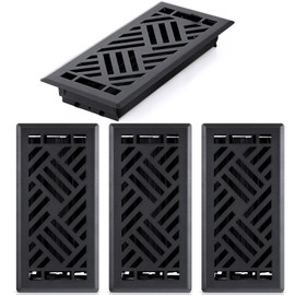 Blulu 4 Pack Floor Register 4" x 10" Black Vent Covers, Heavy Duty Walkable Steel Floor Vent Covers, Diagonal Pattern for Easy Air Flow, Adjustment Damper Rust Proof Finish for Home Decor