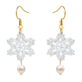 Handmade Micro Crochet Snowflake Dangle Earrings,18K Gold Dainty Drop Earrings,Statement Fashion Dangling Earring for Women…