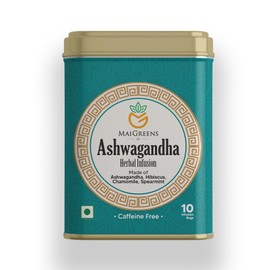 Mai Greens Ashwagandha Herbal Infusion – 10 PLA Pyramid Tea Bags | Caffeine-Free Adaptogenic Tea for Stress Relief & Sleep Support | Natural & Vegan