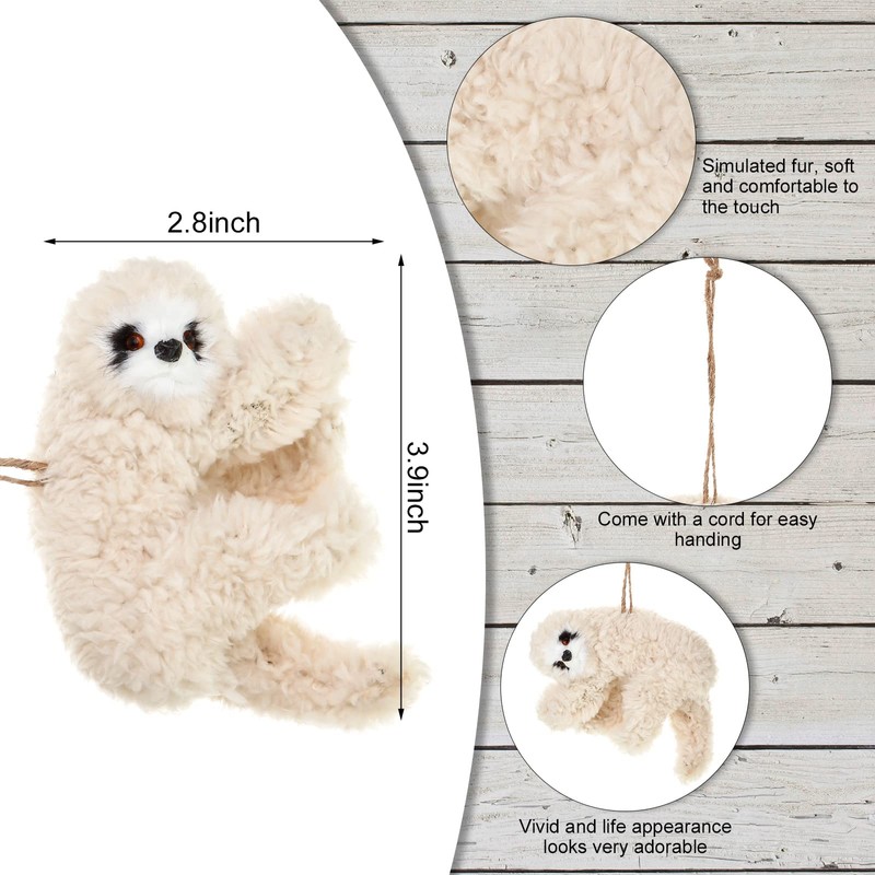 3 Pcs Christmas Sloth Ornaments Furry Animal Plush