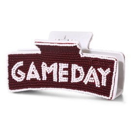 Beaded Game Day Hair Claw Clip for Women Large Football Hair Clips Sports Team Fan Football Mom Accessories Game Day Outfits (Burgundy White)