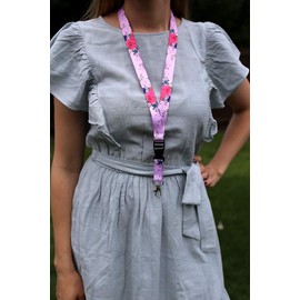 SpiriuS Safety Breakaway Lanyard Neck Strap for id Card Badge Holder with Metal Clip 2cmx43cm Original Design (Flowers in Pink)