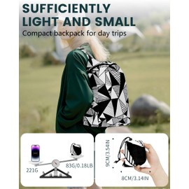 Kixhusa Pocket-Sized Hiking Daypack, Fashion patterns Lightweight 1.7oz, Water resistant Backpack for Women Men Camping (Blue&Green swirl)