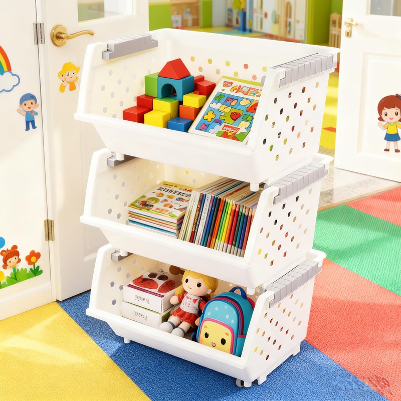 Afromy 3 Pcs Stackable Baskets for Pantry Organizers and Storage,
