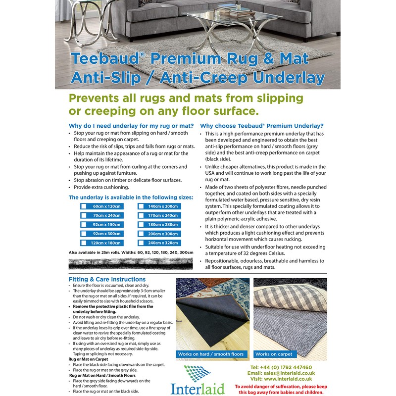 Premium ALL-Surface Anti Slip Gripper Rug & Mat Underlay -