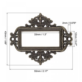 sourcing map Metal Label Holders, 55x43mm 12Pcs Vintage Lace-up Business Tag Label Frame Card Holder for Shelve File Office Library Drawer, Bronze