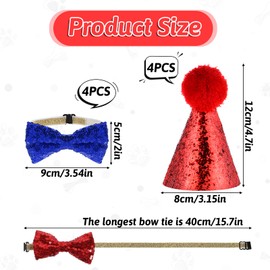 8 Pcs Stuffed Animal Party Hats, 4 Reusable Colored Sequins Mini Parties Hat with 4 Bow Tie Adjustable Mini Party Hats for Small Medium Dog Puppies Cat Kitten Decorations