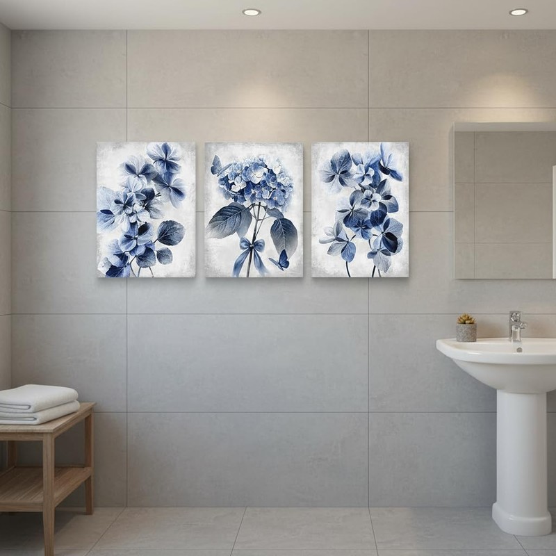 RyounoArt Blue Flower Pictures Navy Blue Hydrangea Wall Art Canvas