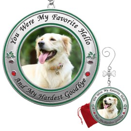2024 Pet Memorial Photo Ornament - Engraved with The Saying You were My Favorite Hello, and My Hardest Goodbye - Pet Remembrance - Gift/Storage Bag Included