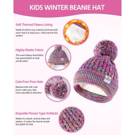 Kids Winter Hat Gloves Scarf Set,Girls Toddler Winter Hat Beanies with Pom Neck Warmer Gaiter Mittens Fleece Lined Set Christmas Gift for Kids（Rainbow Mix）