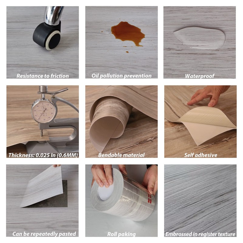 Peel and Stick Floor Tile, Waterproof Wood Grain Look Floor