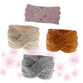 LALAFINA 4pcs Unique Design Knitted Headbands Mohair Yarn Headband Cross Hair Band Handmade Accessories Women Woolen Yarn Headwrap
