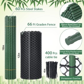 Marsui Animal Barrier Fence 12in x 66ft No Dig Garden Fence Mesh Fencing with Steel Stake Movable Portable Temporary for Poultry Dogs Rabbits Chicken Snake Barrier Garden Backyard Outdoor