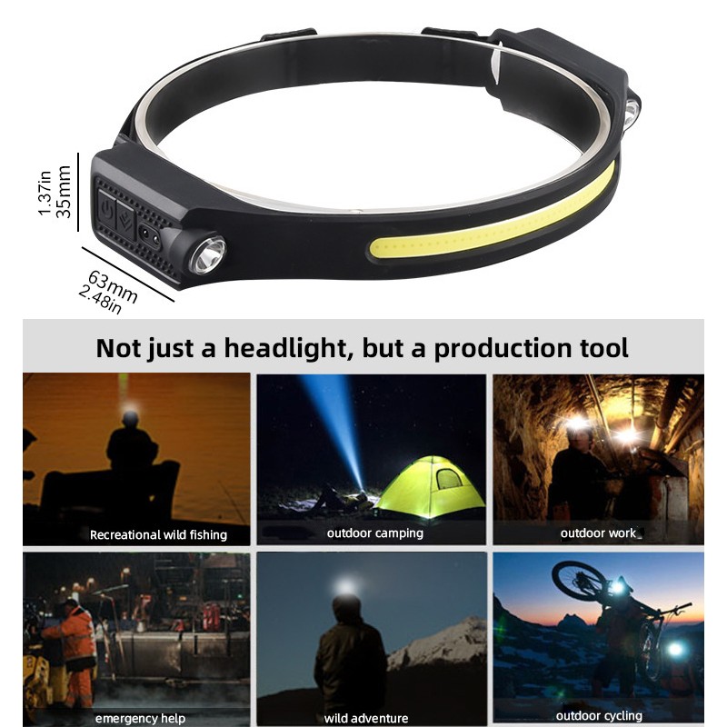 LED Headlamp Portable USB Rechargeable Silicone COB Flood Headlight with