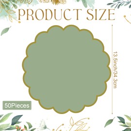 50 Pcs Sage Green Paper Placemats, 13.5 Inch Disposable Scalloped Placemat, Decorative Round Table Place Mats for Birthday, Wedding, Bridal Shower, Baby Shower, Tea Party, Dining Tableware
