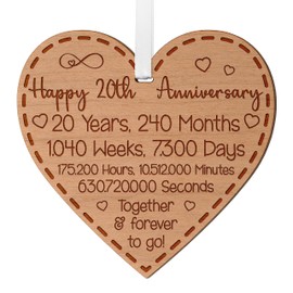 Anniversary Gift for Couple - Wedding Anniversary Keepsake for Him and Her - Wooden Hanging Heart with Engraving - 1st to 50th Anniversary Gift Idea (20th Anniversary)