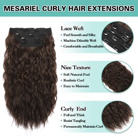 Mesariel Clip in Hair Extensions, Soft Lace Weft Short Curly Hair Extensions Clip ins Thick Invisible Natural Hair Pieces for Women, Double Weft 4Pcs 14 Inch Chocolate Brown