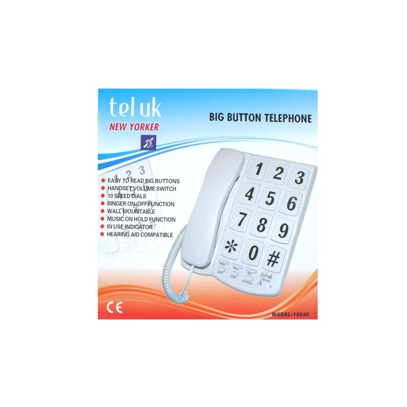Tel UK Desk Telephone Hearing Aid Compatible - White Brand