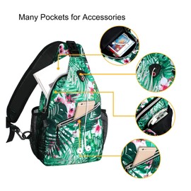 MOSISO Sling Backpack,Travel Hiking Daypack Pattern Rope Crossbody Shoulder Bag, Palm Leaf Flower Large