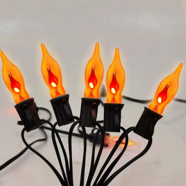Romasaty C18 Halloween Flicker Flame String Lights, 10FT Flickering Flame