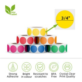 Anylabel 3/4" Round Color Coding Circle Dot Labels 3000 PCS Includes Bright Yellow Green Red Pink Orange Blue(6 Rolls,500 Labels/Roll)