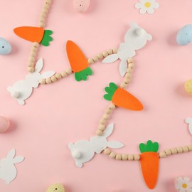 Jansun Easter Bunny Carrot Garland, 2-Pack 2 Meter Bunny Carrot Easter Garland Decorations with Wooden Beads, Rustic Decor for Indoor Wall Fireplace Mantle Party