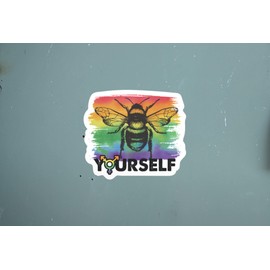 Be Yourself 5 Inch Waterproof Decal Sticker Wall Window Coexist Diversity Equal Equality Feminist Human Rights Strong Progress Be Kind Freedom Love Power American Relationship Rainbow Brave Nonbinary Pride CS1562-2PK