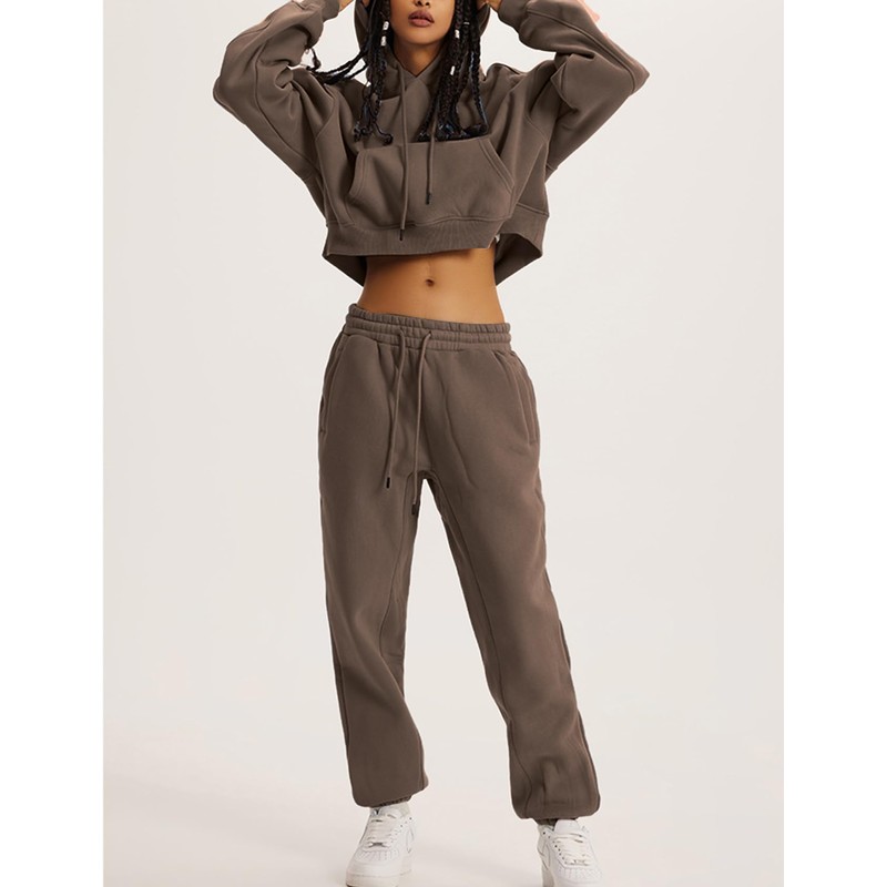 Flygo Womens Fleece 2 Piece Outfits Sweatsuit Crop Pullover Sweatshirt